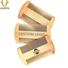 MOQ 50 PCS Wood Fine & Coarse Teeth Comb for Head Hair Beard Mustache Double Sides Wooden Combs Custom LOGO Dual Sided for Men