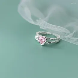 Pierścienie klastra Pierścień dla kobiet 925 Sterling Silver Heart Gift Valentine#39; S Pink Cubic Zirconia Błyszcząca miłość