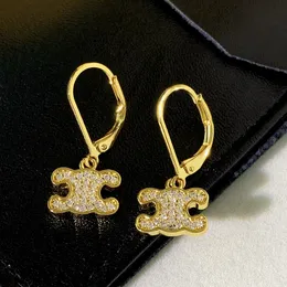 새로운 디자인 된 Triomphe Arch Full Diamonds Pendant Earrings in Gold Shiny Women Eor Hoops Designer Jewelry CE Line90113