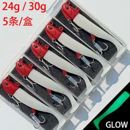 미끼 루어 5pcs 30g 낚시 박스 Lumiousglow Mackerel Sea Bullet Seer Bass Snapper 낚시 루어 지그 헤드 부드러운 Boby Lure Jigging Lure 230619