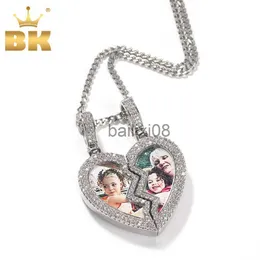 Hängselhalsband The Bling King Broken Heart Photo Magnetic Frame Pendant 2 Bilder Iced Out Cubic Zirconia Hiphop Jewelry Valentine's Day Gift J230620