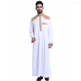 Etniska kläder muslimska islamiska män Jubba Thobe Patchwork Long Robe Saudi Musulman Wear Abaya Caftan Islam Dubai Arab tröja