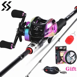 Çubuk Reel Combo Sougayilang 1.8m2.1 m Güç Karbon Fiber Baitcsting 56 Sections Rod ve 191bb Leftright El Döküm Makarası Balıkçılık Kombinasyonları Seti 230619