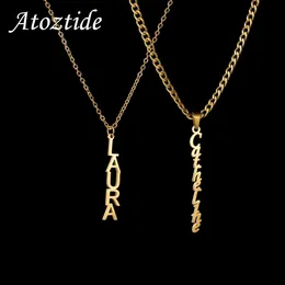 Hänghalsband Atozide Personlig anpassad vertikal namn halskor rostfritt stål hänge på ett tjockt kedja för kvinnor.