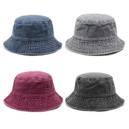Breda randen hattar hink fiskare hatt vintage denim utomhus män kvinnor tvättade bomullspanama mode hip hop gorros bob 230620