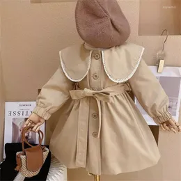 Abrigo 2023 gabardina de moda para niña cortavientos estilo inglés abrigo con cuello vuelto primavera y otoño chico ropa con lazo