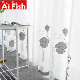 Curtain Cartoon Cute Gray Elephant Design Embroidered Curtains For Boys Girls Bedroom Tulle Sheer Children Living Room ZH030#5 230619