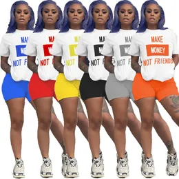 Kadın Moda Alfabesi Baskı Gündelik Kısa Kollu İki Parçalı Set Düz Renk Şortları Kadın Elbise