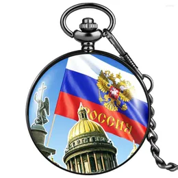 Zegarki kieszonkowe znaczące prezenty Wygodne kwarc oglądaj białą tarczę z arabskimi cyframi Flagą Rosji Wzór praktyczny zegar wisiorek