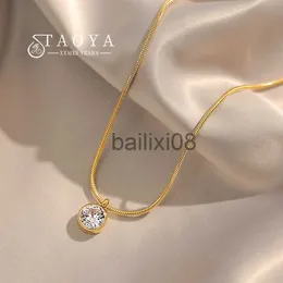 Pendant Necklaces 2022 New Simple Design Shiny Zircon Pendant Stainless Steel Gold Colour Neckle Girls' Collar Chain Fashion Jewelry For Women J230620