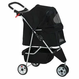 New Black Pet Stroller Cat Dog Cage 3 Wheels Stroller Travel Folding Carrier