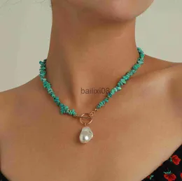 Pendanthalsband 2022 Boho Blue Stone Seed Pärlor Halsstema Barock Pearl Charm smycken Beh Part Fashion Crystal Choker Jewelry J230620