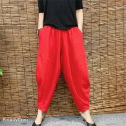 Women's Pants 2023 Cotton Linen Women's Radish Thin Section Harem Female Loose And Summer White Pant Black