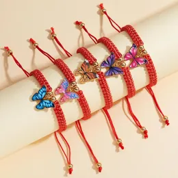 Charm Bracelets Handmade Red Lucky Thread Braided For Women Men Butterfly Pendant Adjustable Bracelet Bring You Luck Wealth Jewelry