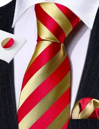 Bow Ties Red Gold Stripe Mens 2023 Silk Necktie المنسوج المنسدلة الأزرار الأزرار مجموعة مصمم حفل زفاف للحفلات LN-6362