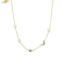 Kedjor Classic 2023 Simple Moon Star Link Chain Halsband Guld fylld 925 Sterling Silver No Stone Design Kvinnor Halsband
