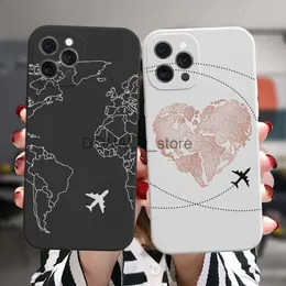 iPhone 13 12 11 14 Pro Max 14Plus 13Mini Case Case Case Luxury Popertury Porning Popern Planes World Map Travel Candy Silicone Cover J230620