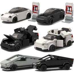 Bloklar MOC Teknik Teslaed Model X 3 S Cybertruck Enerji Araba Binası Şehir Elektrikli Araç Tuğla Toys Hediyeleri Çocuklar İçin Boy 230621