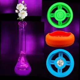 Bong-Glas-Wasserpfeife Shisha USB wiederaufladbar LED-Licht Silikon-Basisstoßstange 4,25 Zoll-6 Zoll gerades Rohr oder Becherbasis 420 Partygeschenke für Erwachsene für Kiffer Zubehör