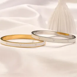 Designer Bangle 18K Gold Plated Stainless Steel Simple Lucky Women Wedding Enamel Letter Bracelets Wedding Gift Jewelry ZG2284