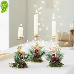 Yeni Noel Altın Demir Mum Tutucu Snoweflake Şamdanı Ev 2022 Noel Masa Süsleri Yeni Yıl 2023