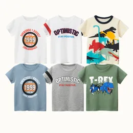 T-shirt 2023 Summer Kids 100 T-shirt a maniche corte in cotone Dinosaur Cartoon Children Lettera Abbigliamento Sport Casual Bottom Shirts 230620