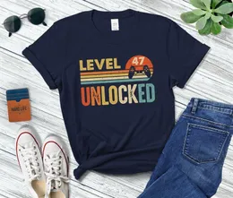 Camisetas masculinas nível 47 desbloqueadas retrô para homens ou mulheres engraçadas videogames presente de aniversário de 47 anos camiseta vintage 100% algodão unissex y2k 230621