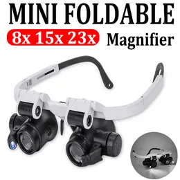 Magnifying Glasses 2LED Head-Mounted Illuminating Microscope Headband Repair LED Lamp Light Magnifying Glass with 8x 15x 23x Magnifier Loupe 230620