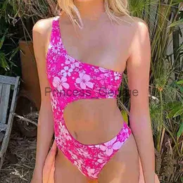 Kobiety dla kobiet w kwiatach strojów kąpielowych w dużych rozmiarach One Piece Kobiet stroju kąpielowego Bezpleśnia Wysokiego Kwiatownika Romper Bikini One ramię puste bikini stroje kąpielowe 2022 x0621