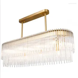 Lampy wiszące Postmodernistyczne proste szklane lampka kryształowa luksusowa atmosfera model prostokątny restauracyjny żyrandol len z żyrandolą