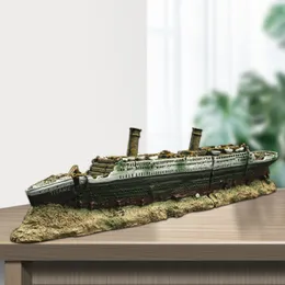 Decorations Resin Aquarium Titanic Shipwreck Aquarium Fish Tank Titanic Shipwreck Boat Ship Ornament Landscape Decorations 38x6x9cm 230620