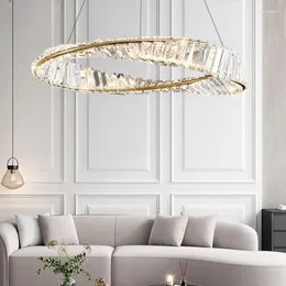 Pendant Lamps Crystal Chandelier High-end Designer American Restaurant Circular Ring Bedroom Lighting Fixture