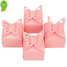 New 50Pcs Pink Butterfly Candy Chocolate Treat Boxes Wedding Favors Birthday Party Decoration Supplies Girl Baby Shower Gift Box Bag