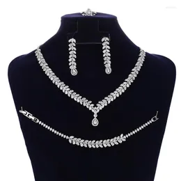 Collana Orecchini Set Gioielli HADIYANA Bracciale Anello Nuziale Matrimonio Elegante Donna Zircone di alta qualità BN8266 Schmuck