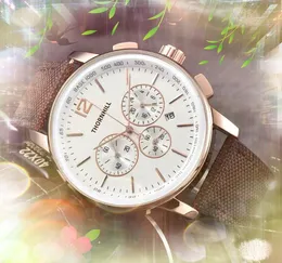 Popularne męskie zegarki Trzy oczy Stopwatch 41 mm materiał skórzany pasek zegar kwarc ruch chronograf vintage Luminous luksusowe prezenty na rękę na rękę