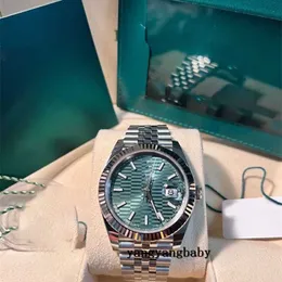 Luxury Mint Green Jubilee Fluted Automatic Mechanical Watch Set