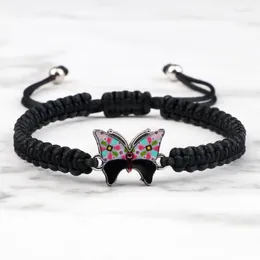 Länk armband multicolors rep flätad armband charm svart fjäril justerbara knutar armband handgjorda tråd lyckliga smycken för par