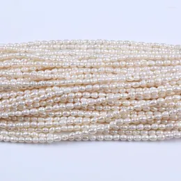 Pärlor grossist 4-4,5 mm naturligt sötvatten vitt risform halsband pärla