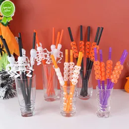 New 5pcs Halloween Skull Pumpkin Plastic Straws Happy Halloween Party Home Bar Decoration Prop Kids Cocktail Drinking Straw Supplies