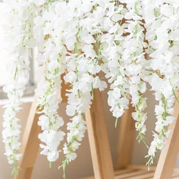 Flores decorativas 120cm Seda Branca Flor Artificial Guirlanda Para Casamento Decoração De Casa De Natal Corda Falsa Videira Wisteria Arco Pendurado