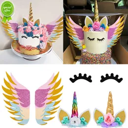 Nowy Rainbow Unicorn Cake Topper Kids Girl Birthday Party Diy Dekoracja Baby Shower Wedding Favors Unicorn Teme Party Materia