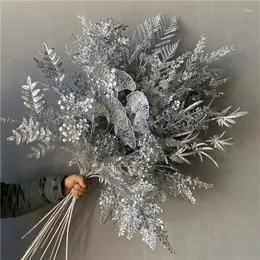 Dekoracyjne kwiaty Silver Series Liście Materialny scena ślubna Party Artificial Flower Row Home Decor Christmas Temat Kwiatowy aranżacja