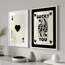 Lucky Ace Poster Abstract Black Beige Canvas Painting Spades A Art Print Modern Nordic Card Game Wall Picture Living Room Decoration Bedroom Home Decor w1