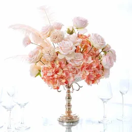 Dried Flowers Artificial Rose Flower Ball Wedding Party Event Table Centerpieces Decor Dessert Floral Arrange with Feather Window Display Prop