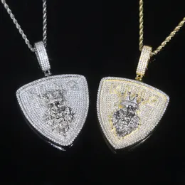 New shield shape Pendant Necklace for Men Boy 5A Cubic Zircon Full Paved Hip Hop Jewelry
