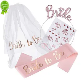 New 1Set Bride To Be Veil Satin Sash Hiarband Bridal Shower Wedding Decorations Tattoo Stickers Hen Bachelorette Party Supplies