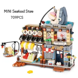 Blocks LOZ MINI Seafood Store Model Building Block 709pcs City Creative Japanese Style With doll Bricks Sets Children Kids Toys Gifts 230621