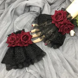 Party Supplies Gothic Black Lolita Lace Rose Bow Cuffs Victorian Style Wrist Cuff med Tulle Hand Wear Gloves B1801