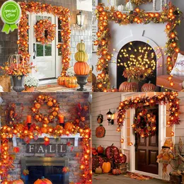 New Artificial Autumn Maple Leaves Pumpkin Garland Led Fairy Lights for Thanksgiving Christmas Party DIY Decoration Halloween Props