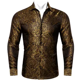 メンズドレスシャツBarry.wang 4xl Luxury Gold Paisley Silk Shirts Men Men Designer Fit Dress Shit